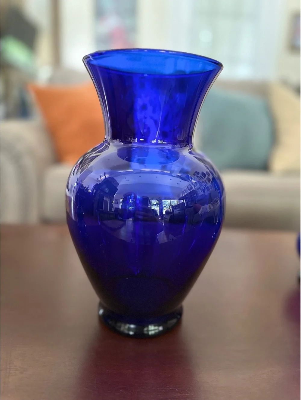Vintage Large Cobalt Blue Glass Vase Rounded Body Flared Rim